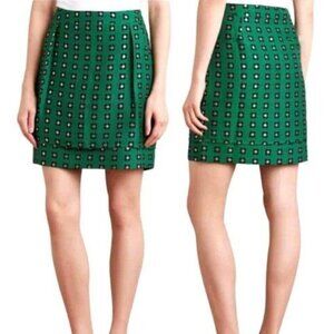 Anthropologie Garden Glimmer Mini Green Black Printed Pencil Skirt
